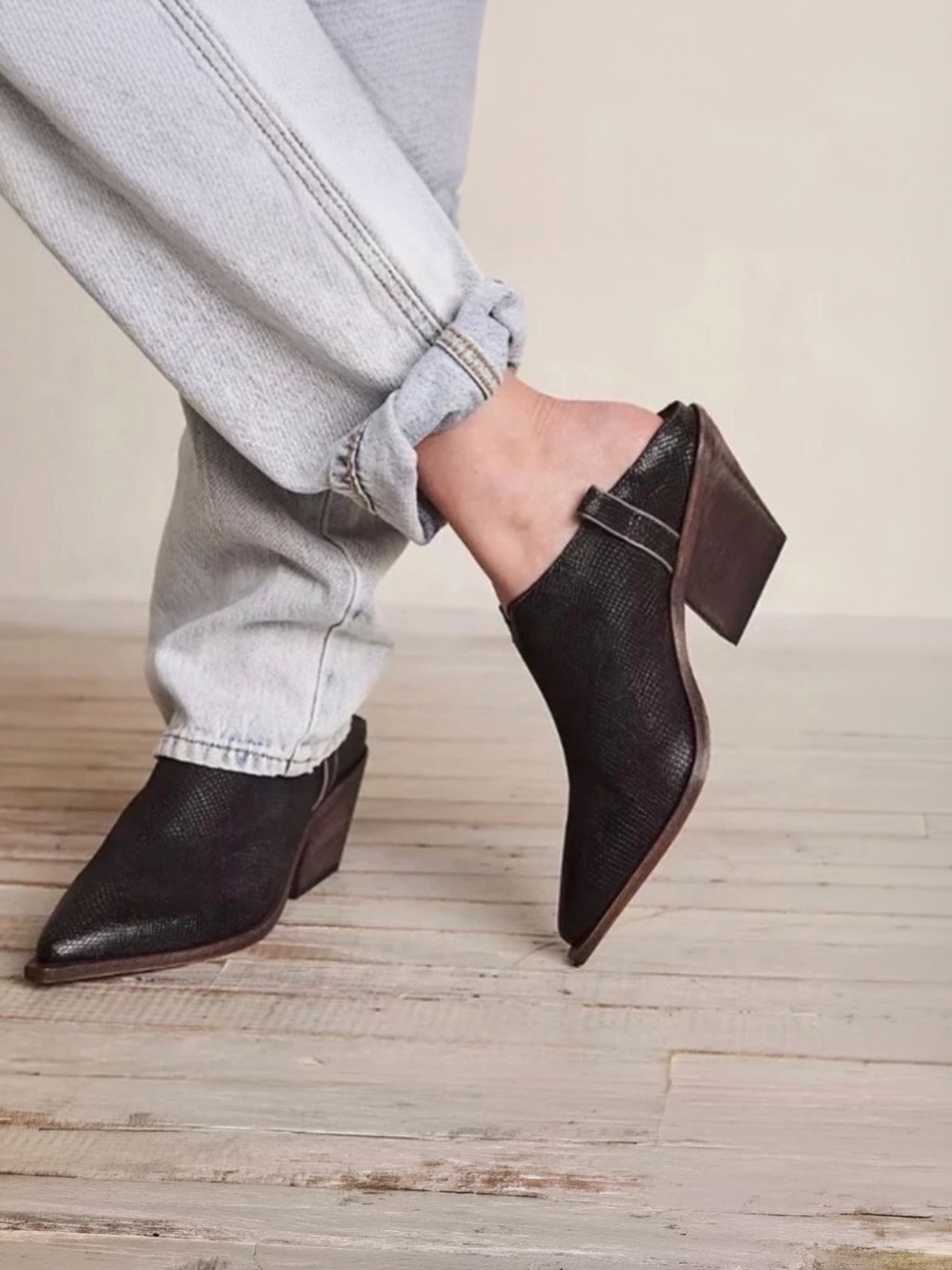 Free People Leather Marfa Ankle Pointed Heeled Mules / Booties Size 37